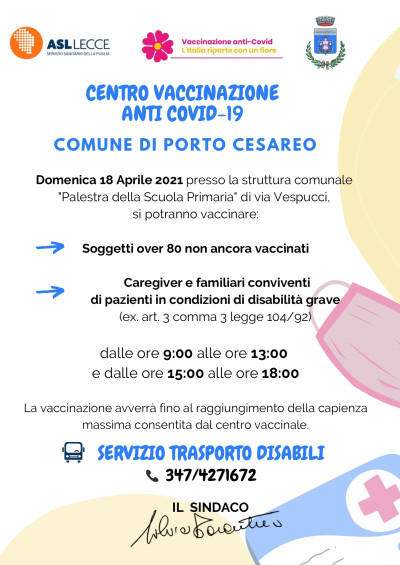 CENTRO VACCINAZIONE ANTI COVID-19  COMUNE DI PORTO CESAREO via Vespucci (Pale...