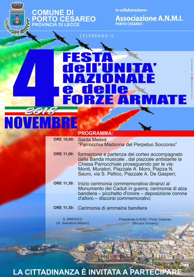 4 NOVEMBRE 2018 - FESTA DELL'UNITA' NAZIONALE E DELLE FORZE ARMATE