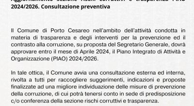 Aggiornamento sezione rischi corruttivi e trasparenza PIAO 2024/2026. Consult...